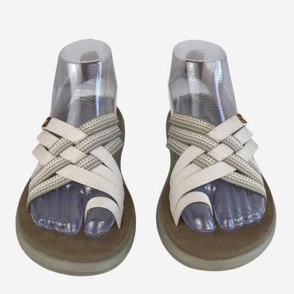 Teva Voya Strappy Canvas in White‎ Cream Antiguous Birch Strappy Sandal l Size 6 - Picture 7 of 8
